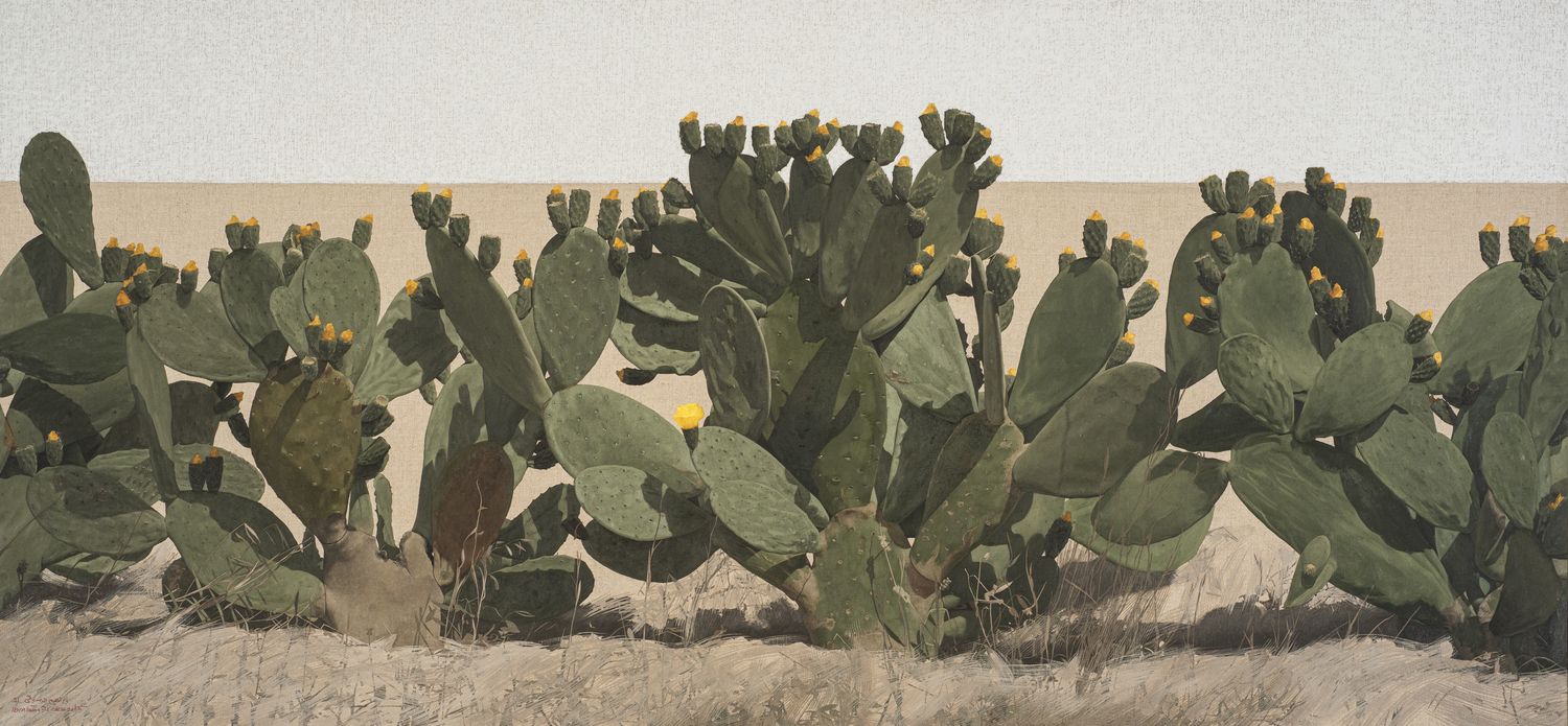 Cactus 3, 2021 — Oil and oil bars on clear canvas.
